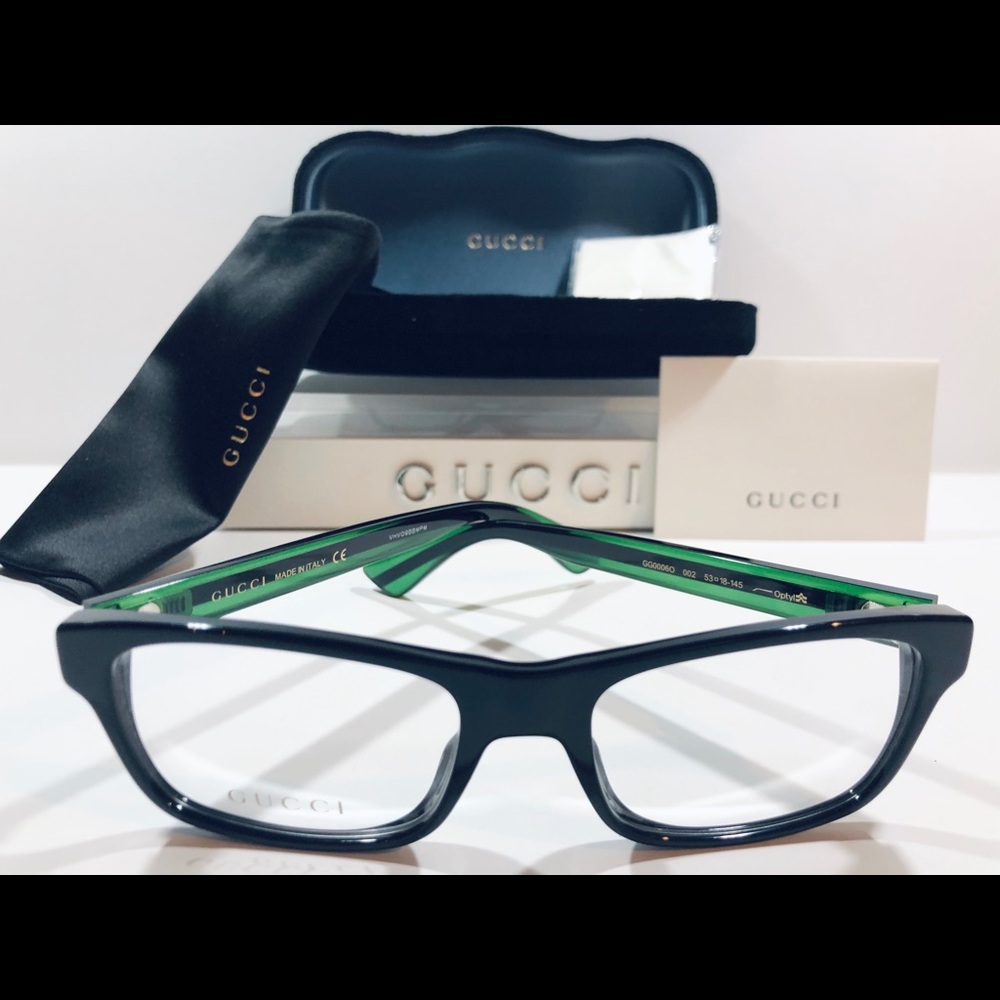 Gucci Men's Eyeglasses Black w/ Green & Red 53mm